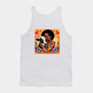 Black Vagan Woman and Cow Retro Tank Top